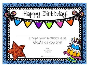 Birthday Certificates by Mary Emison | TPT