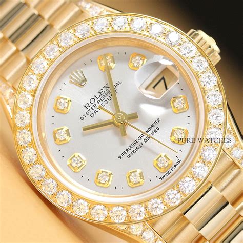 ROLEX LADIES PRESIDENT 18K YELLOW GOLD DIAMOND WATCH & ORIGINAL ROLEX ...