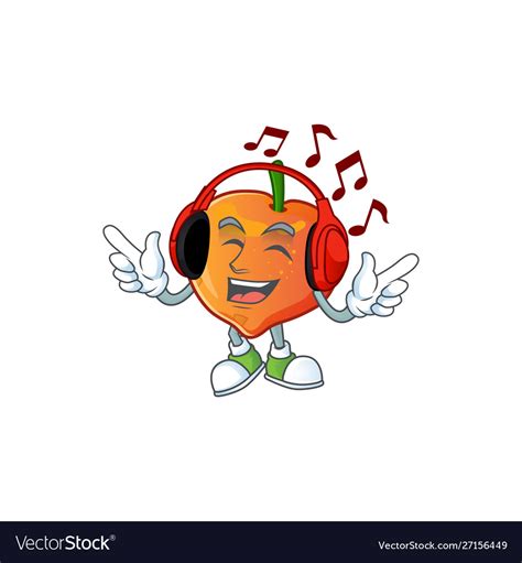 Listening music nectarine cartoon character Vector Image