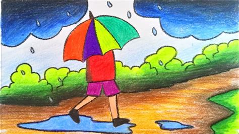 Scenery Drawing Rainy Season Drawing For Kids Very Easy : Found 1 free ...