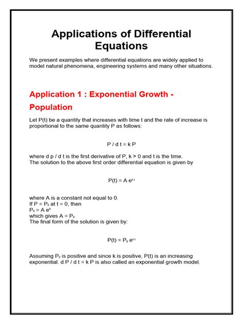 Applications of Differential Equations | PDF | Equations | Applied ...