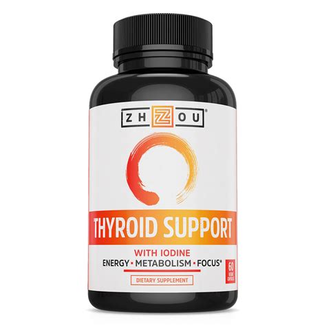 Thyroid Support with Iodine Capsules, 60 Ct, Energy, Metabolism, and Focus by Zhou Nutrition ...