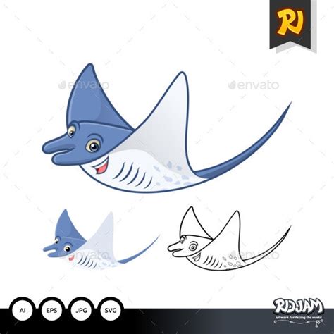 Manta Ray Cartoon Character, Vectors | GraphicRiver