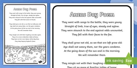 Anzac Day Ode Of Remembrance Colouring In Poem - Twinkl