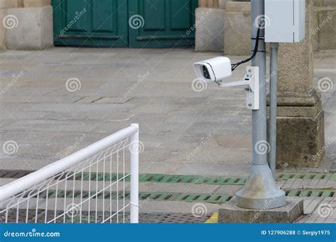 Outdoor Security Camera on the Pole Stock Photo - Image of electric ...