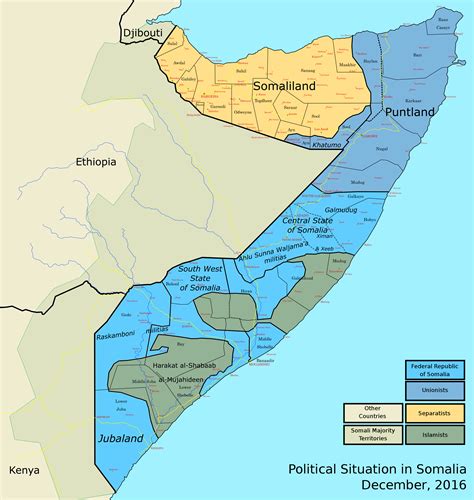Somalia - political situation (December 2016) • Map • PopulationData.net