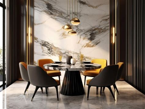 Premium AI Image | Luxury dining room with a marble table plush chairs ...