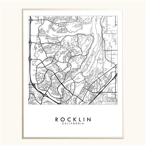 ROCKLIN California Map Hand Drawn Street Map City Map Drawing Black and White art Print Wedding ...