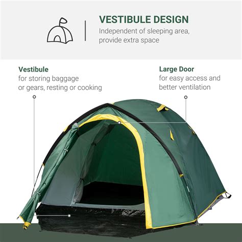 Outsunny Camping Dome Tent 2 Room for 3-4 Person with Weatherproof ...