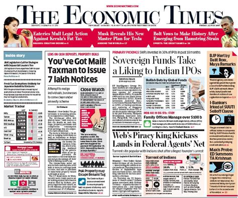 The Economic Times Read: Front page of today's edition of The Economic ...