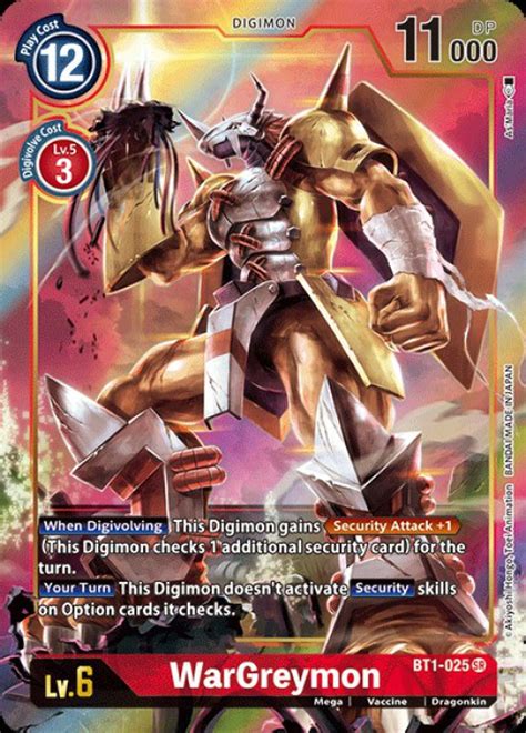 Digimon Trading Card Game 2020 V.1 Single Card Super Rare WarGreymon BT1-025 Alternative Art ...