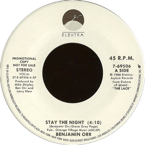 Benjamin Orr – Stay The Night (1986, Specialty Pressing, Vinyl) - Discogs