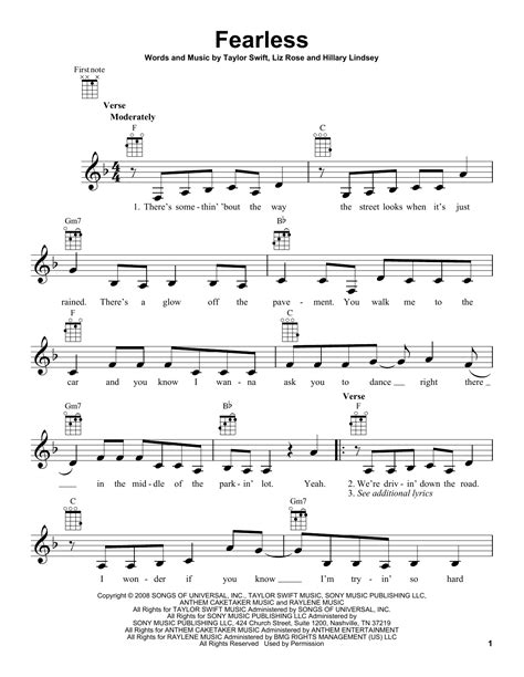 Fearless sheet music by Taylor Swift (Ukulele – 87085)