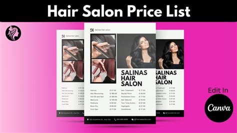 Hair Salon Price List, Hair Salon Price Menu, Price List Template, Beauty Salon Price List ...