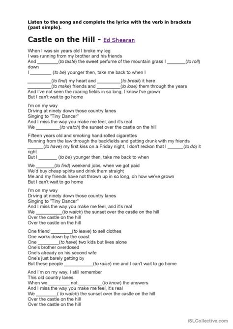 Ed Sheeran - Castle on the hill (A2.…: English ESL worksheets pdf & doc