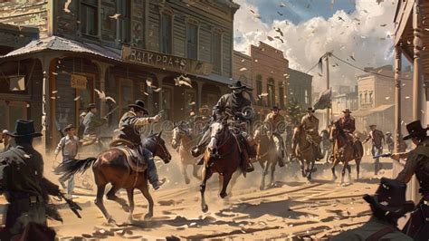 Outlaws Plunder: the Wild West Bank Heist Stock Illustration - Illustration of robbery ...