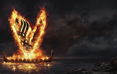 Wallpaper sea, night, fire, the Vikings, vikings, Drakkar images for desktop, section фильмы ...