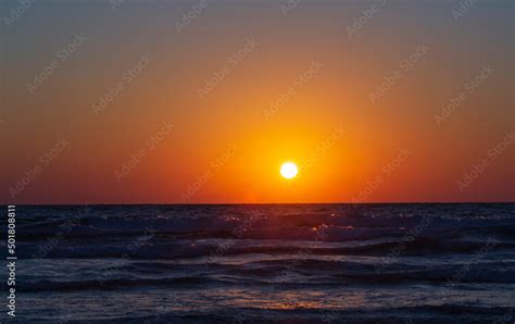 Beautiful sunset in the Mediterranean sea seen from Haifa beach ...