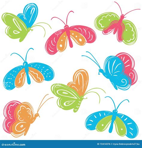 Doodle Colorful Vector Butterfly Collection Stock Vector - Illustration ...