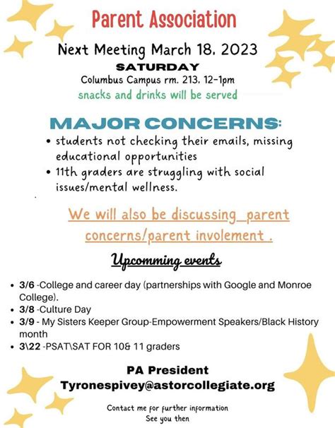 Upcoming PTA Meeting | Astor Collegiate Academy