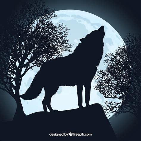 Howling wolf silhouette and full moon Vector | Free Download