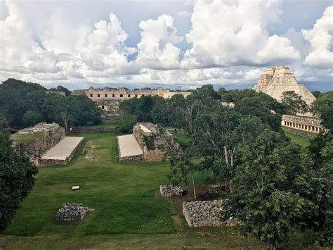 an aerial view of the ruins and surrounding trees, with clouds in the ...