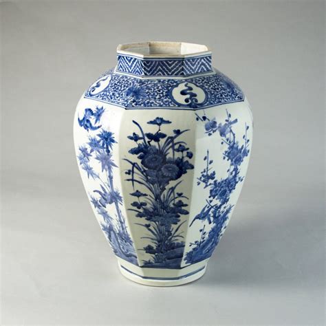 Large Japanese Arita Porcelain Blue and White Octagonal Baluster Vase - ROBIN MARTIN ANTIQUES