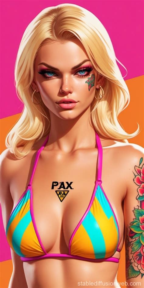 Blonde Bikini Model with Pax Tattoo | Stable Diffusion Online