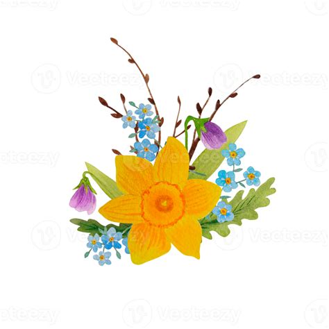 Watercolor spring flowers bouquet 12596544 PNG