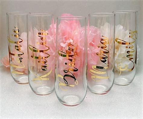 Personalized Stemless Champagne Flutes Bridal Party Gifts