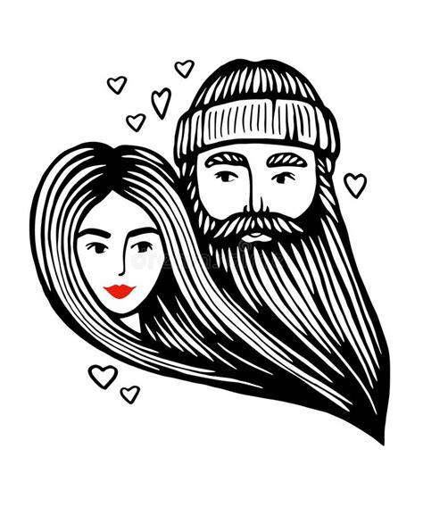 Wedding Couple Cards. Hipster Groom with Mustache, Beard with Bride. Doodle Stock Vector ...