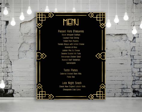 Gatsby Food Menu, Prohibition Menu, Roaring 20s Menu, Wedding Black and ...