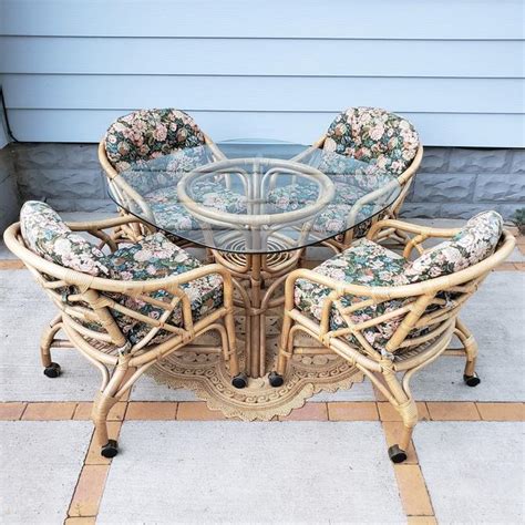 FREE SHIPPING! Vintage Rattan 5pc Dining Table Set | Boho Wicker ...