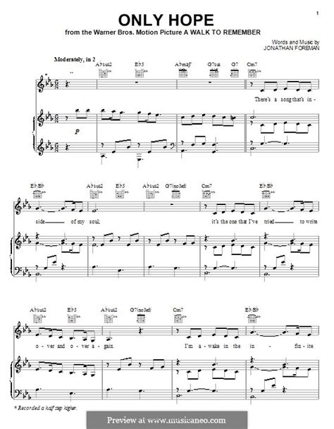 Only Hope (Mandy Moore) by J. Foreman - sheet music on MusicaNeo