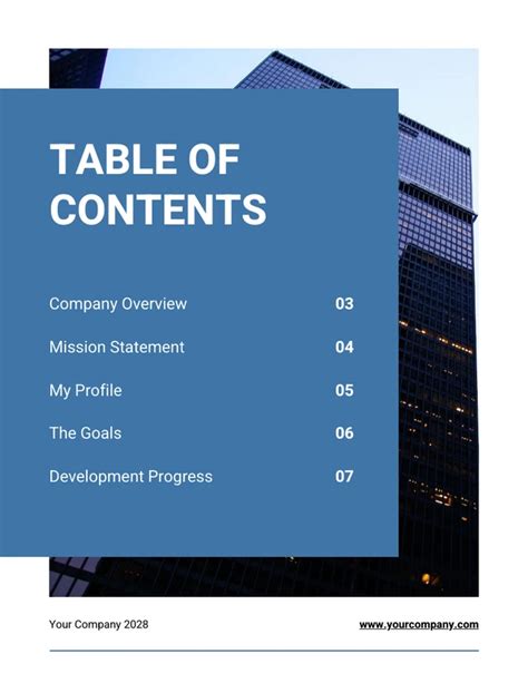 Blue Modern Business Plan Table of Contents - Venngage