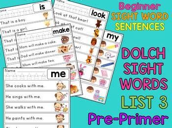the dolch sight words list for preschool and pre - primer readers is shown