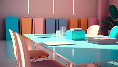 Interior of Modern Meeting Room with Table and Chairs, 3d Render Stock ...