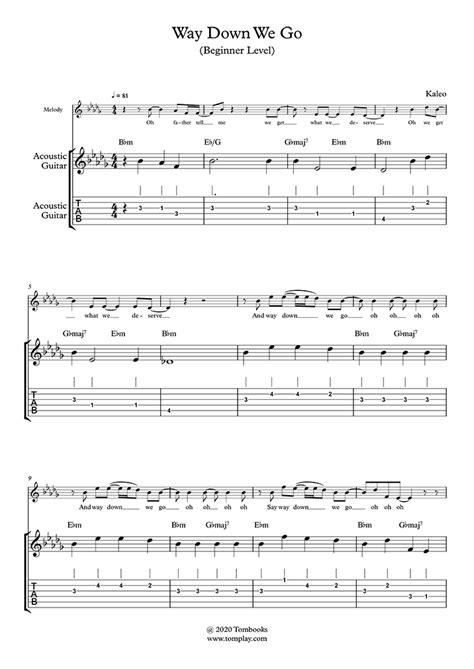 Way Down We Go (Beginner Level, Acoustic Guitar with Band) (Kaleo) - Guitar Tabs and Sheet Music