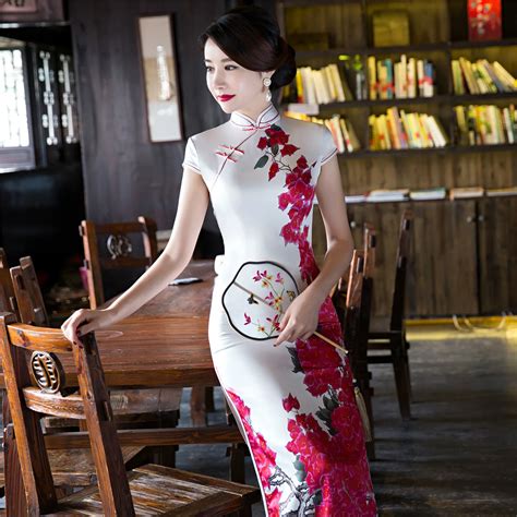 Chinese Style Cheongsam Women's Slim Qipao Party Long Cheongsam Chinese ...