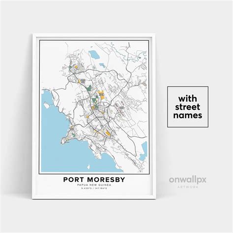 Port Moresby Map Print, Street Names Port Moresby Print, Map of Port ...