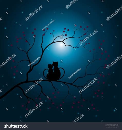 Vector illustrations Silhouette the cat and the tree #Ad , #SPONSORED, #illustrations#Vector# ...