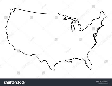 Usa Outline Map Isolated On White Stock Illustration 1711968724 | Shutterstock