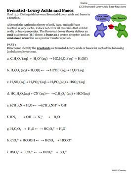 12.2 Bronsted-Lowry Acid Base Reactions & Conjugates Problem Set by ...