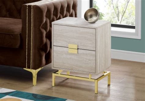 Side, End, Nightstand, Lamp, Metal, Laminate, Beige Marble Look, Gold,, 1 - QFC