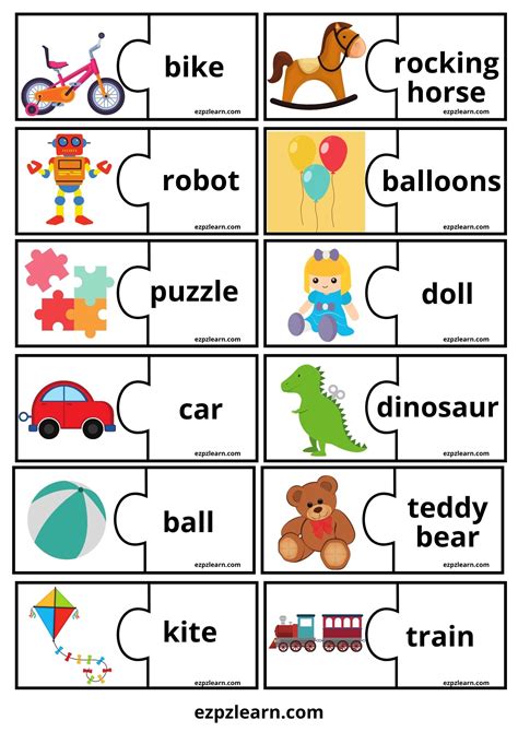 Toys Word Match Game - Ezpzlearn.com