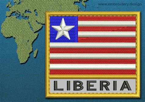 Design embroidery Flag of Liberia with Text Caption and Gold Trim by embroidery design