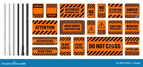 Warning, Danger Signs, Attention Banners with Metal Poles. Orange ...