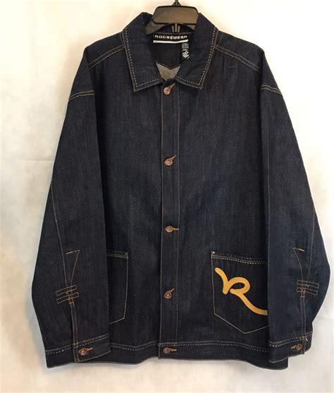 RocaWear Dark Denim Jean Jacket RCWR Gold Embroidery R Size 2XL ...