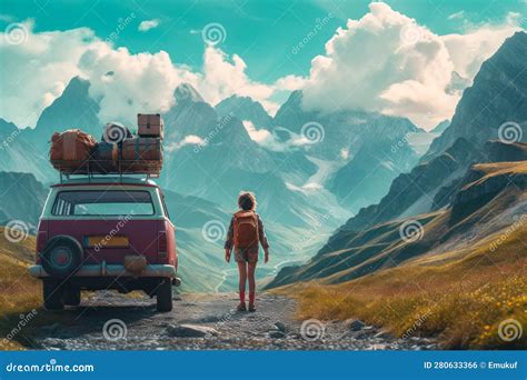 Travel in the Mountains on Car Generative Ai Stock Illustration - Illustration of freedom ...