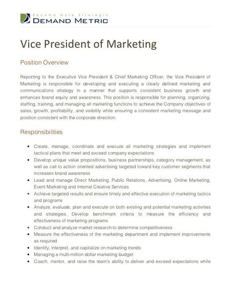 Vice President of Marketing Job Description